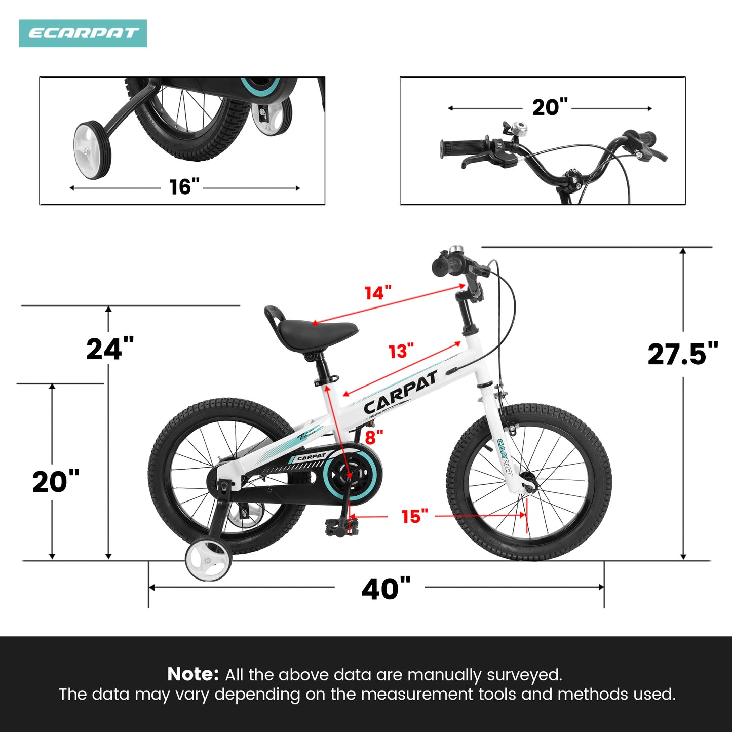 C14112A Ecarpat Kids' Bike 14 Inch Wheels, 1-Speed Boys Girls Child Bicycles For 3-5 Years, With Removable Training Wheels Baby Toys, Coaster+V Brake