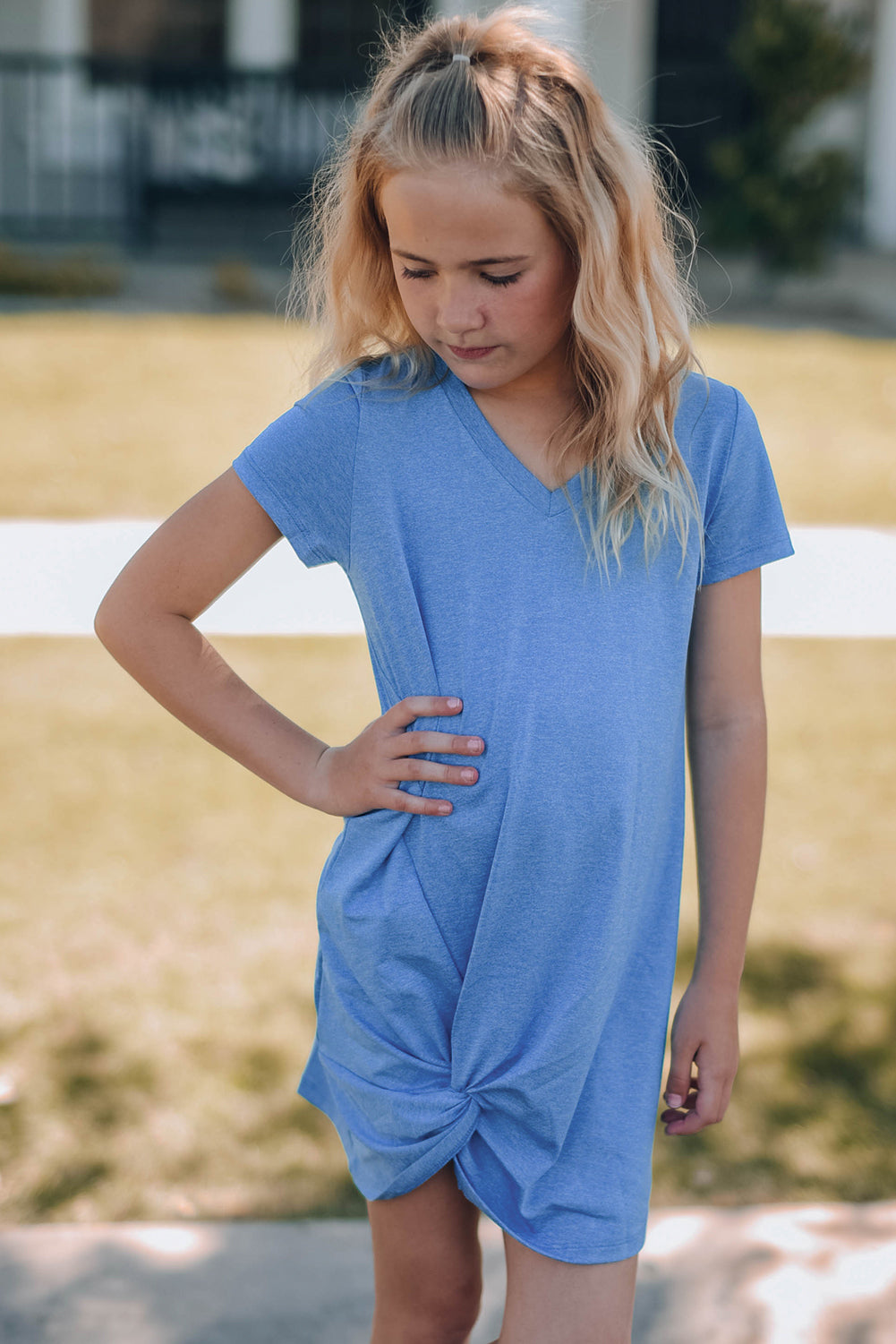 girls-twisted-v-neck-short-sleeve-dress