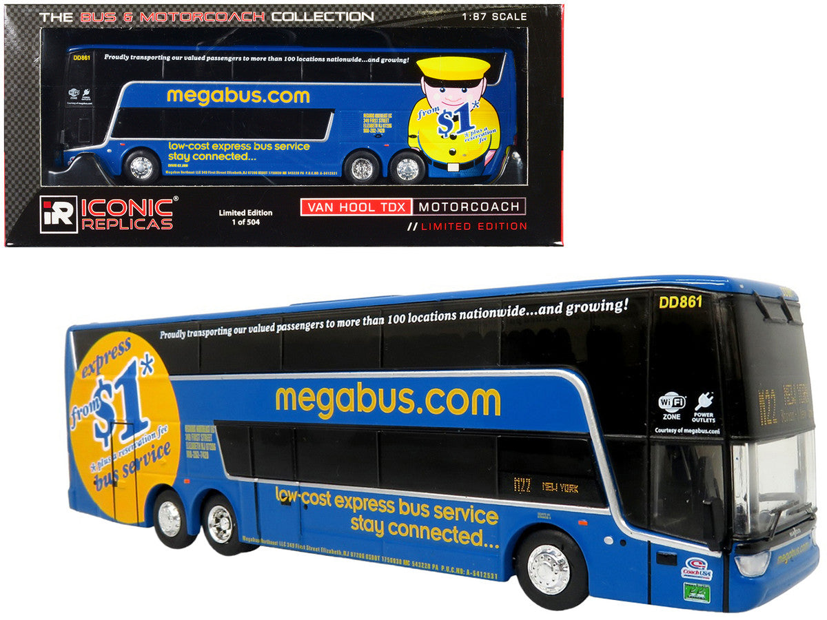 Van Hool TDX Double Decker Coach Bus "Megabus" "M22 Boston to New York" "The Bus & Motorcoach Collection" Limited Edition to 504 pieces Worldwide 1/87 (HO) Diecast Model by Iconic Replicas-0