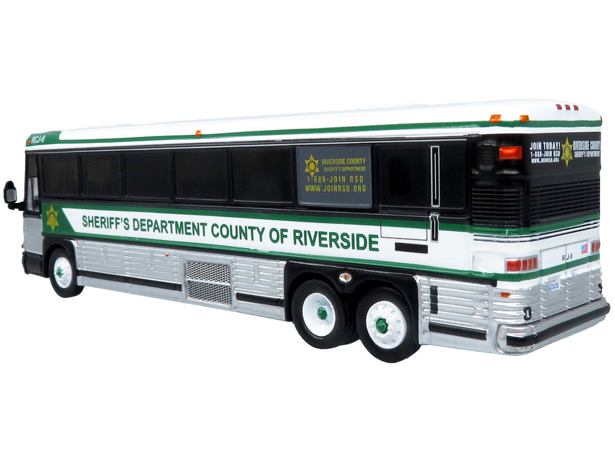 2001 MCI D4000 Coach Bus "Sheriff's Department County of Riverside" White and Green "Vintage Bus & Motorcoach Collection" Limited Edition to 504 pieces Worldwide 1/87 (HO) Diecast Model by Iconic Replicas-2