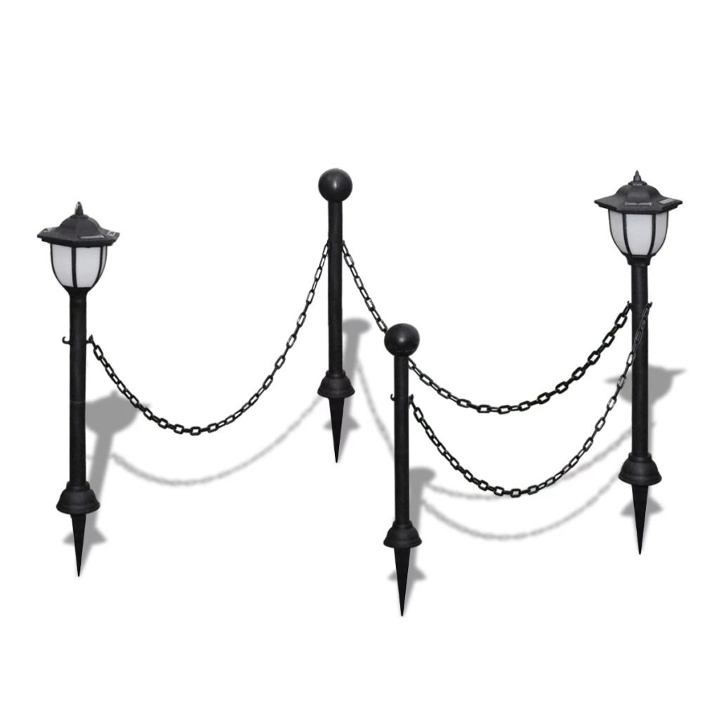 vidaXL 2/4x Chain Fence with Solar Lights Two LED Lamps Two Poles Outdoor Patio-6