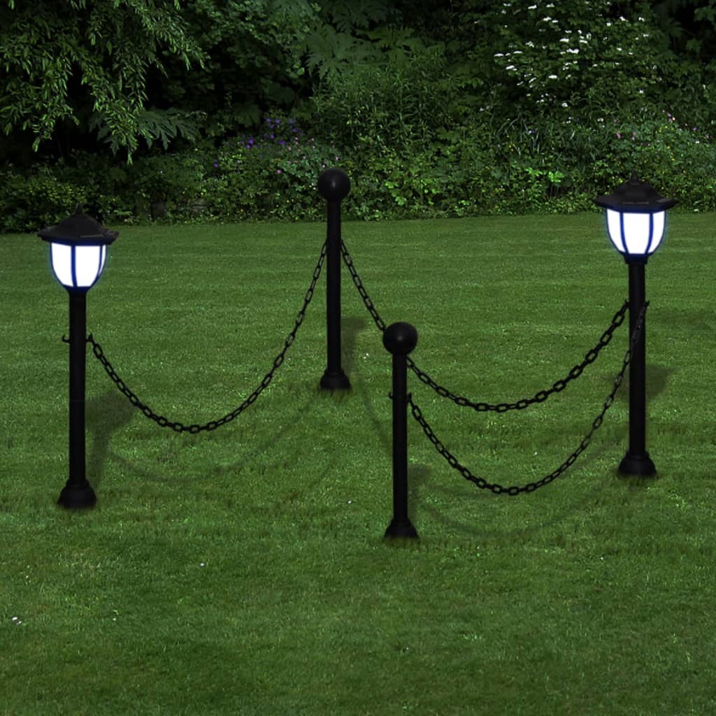 vidaXL 2/4x Chain Fence with Solar Lights Two LED Lamps Two Poles Outdoor Patio-5