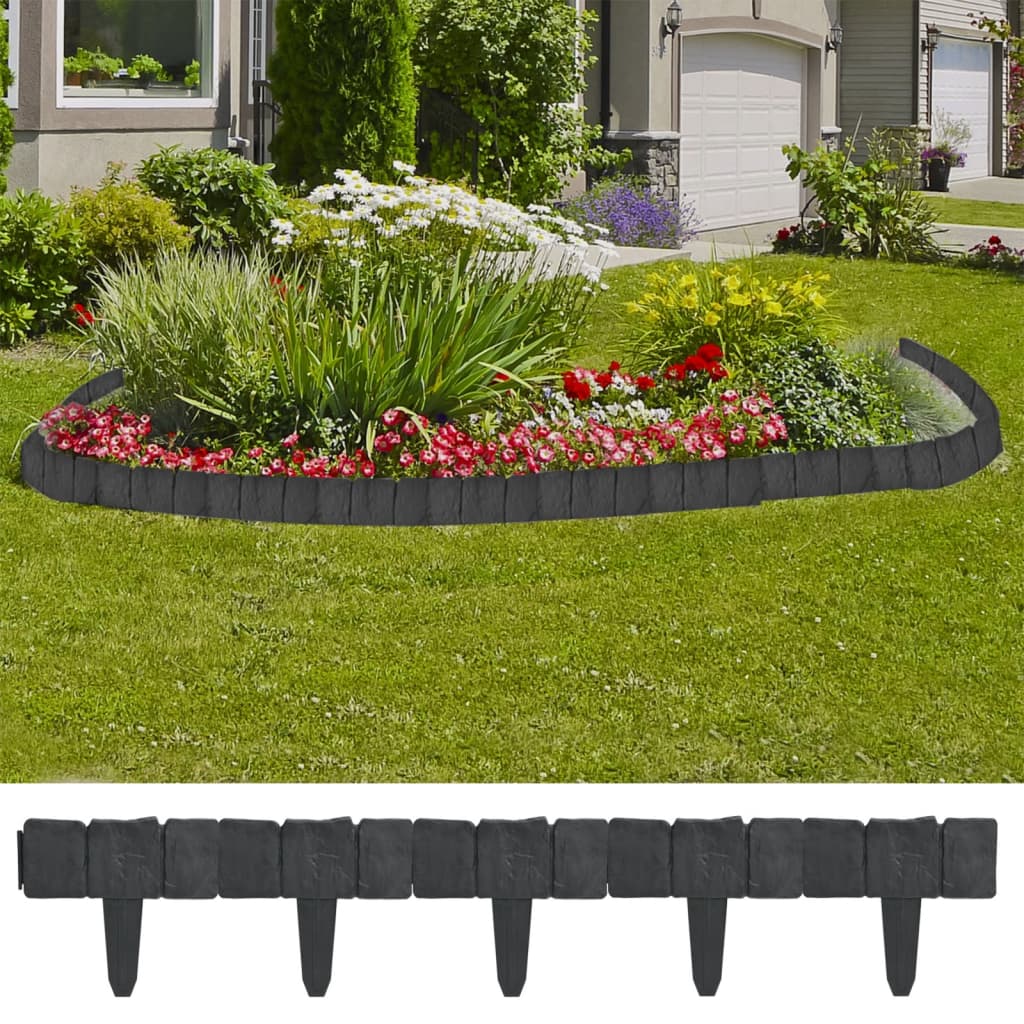 vidaXL Lawn Fence Outdoor Fence Wall Privacy Screen Border 41 pcs Stone Look-2