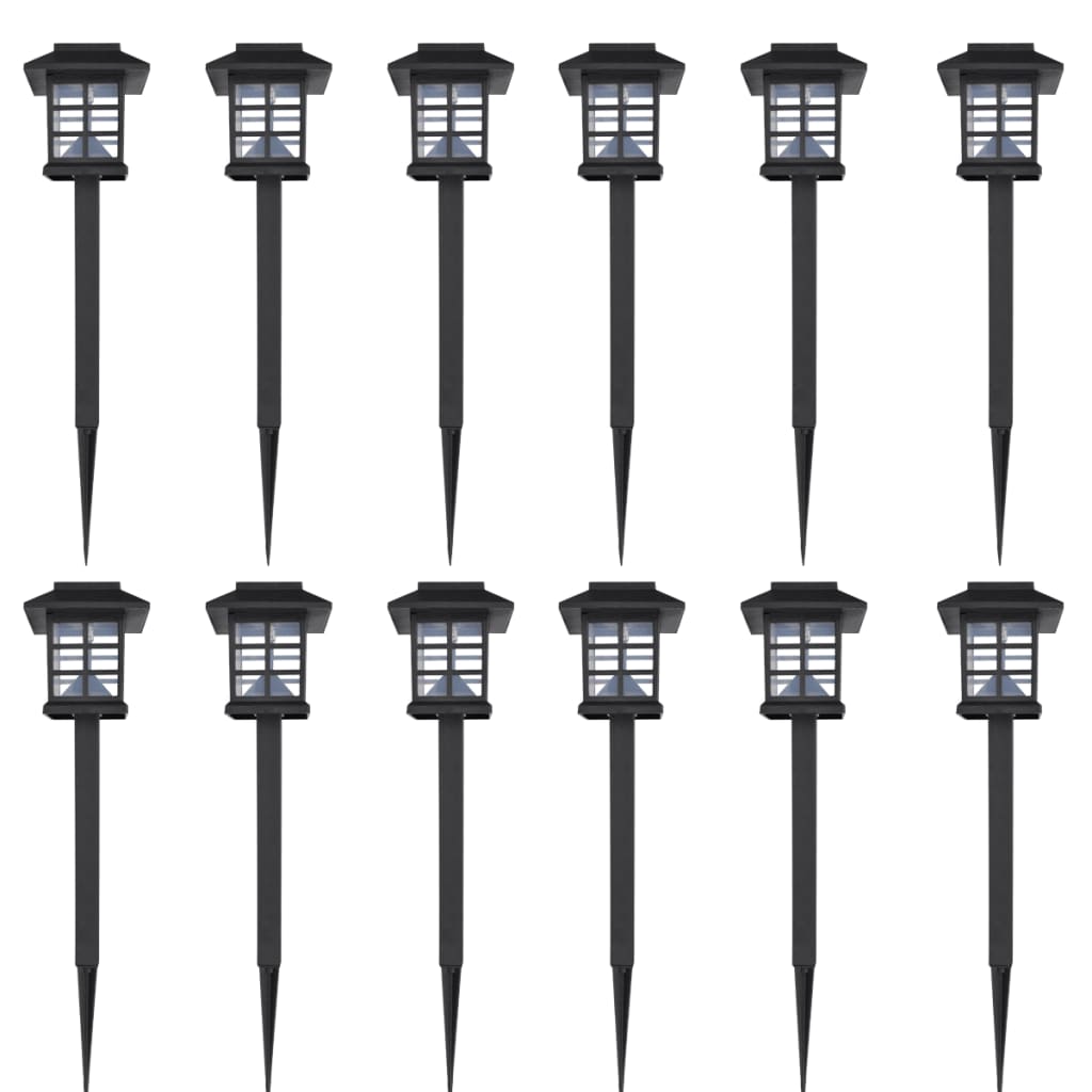 vidaXL Outdoor Solar Lamp LED Light Set 12 pcs with Spike 3.4"x3.4"x15"-0