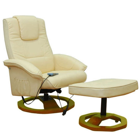 vidaXL Massage Chair with Footstool Cream Faux Leather-0