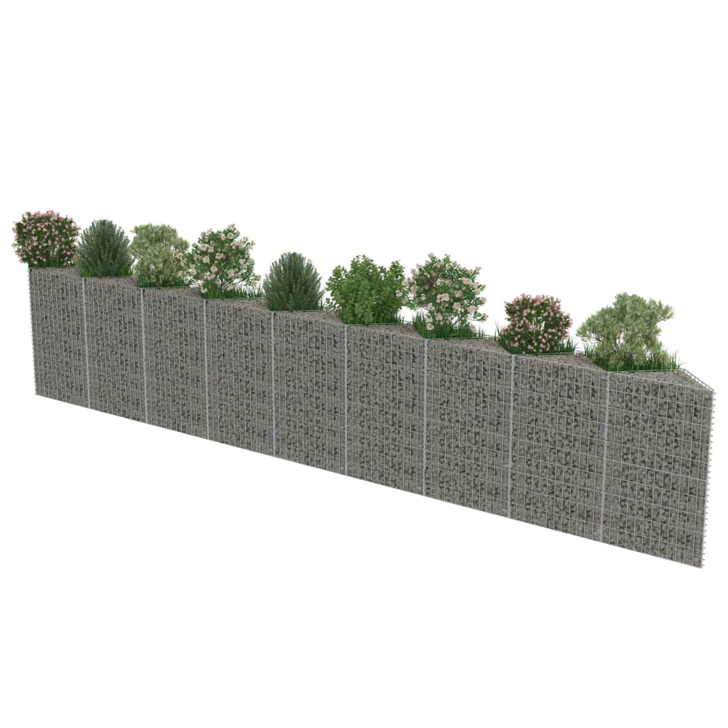 vidaXL Gabion Wall Outdoor Gabion Basket Post Rock-stone Wall Galvanized Steel-9