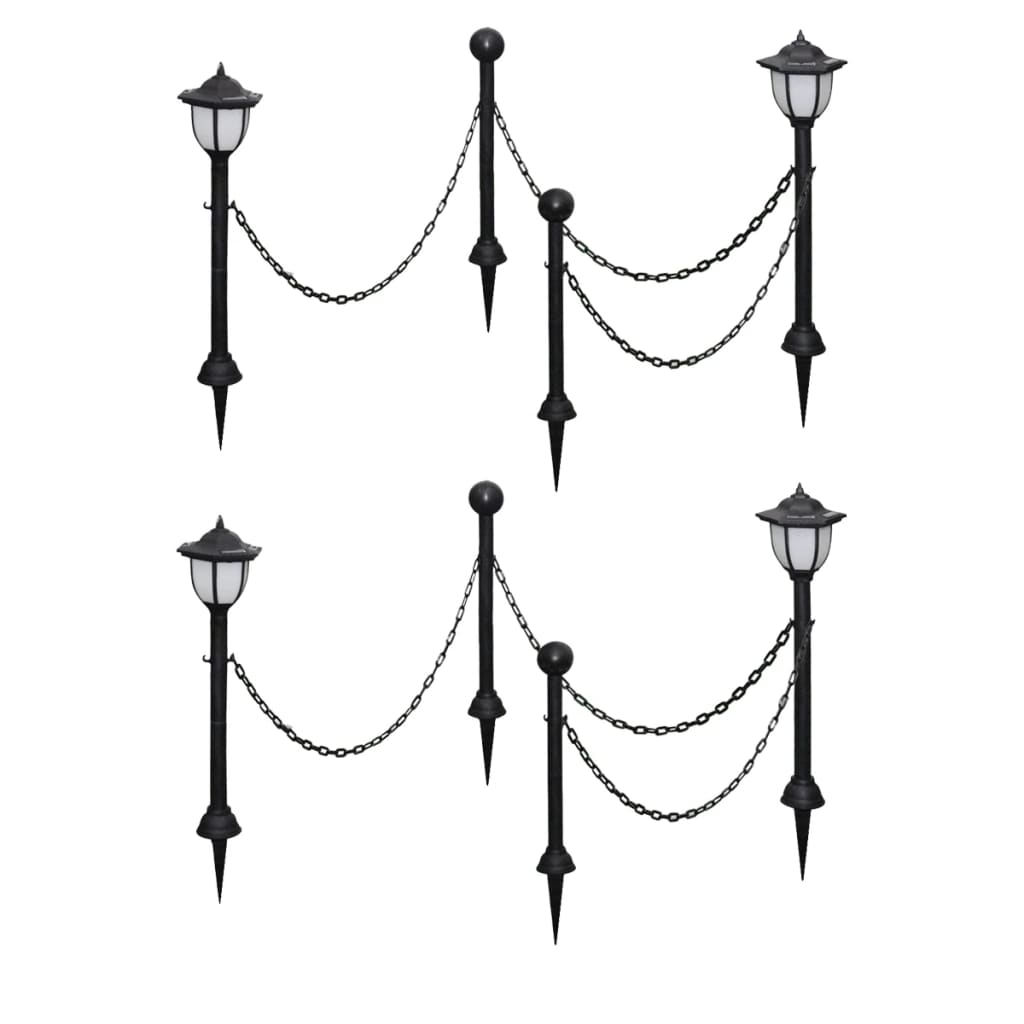 vidaXL 2/4x Chain Fence with Solar Lights Two LED Lamps Two Poles Outdoor Patio-1