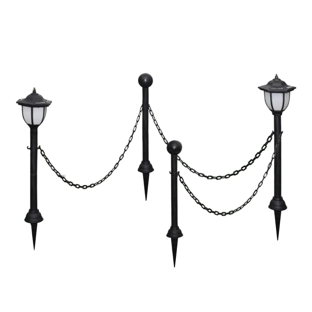 vidaXL 2/4x Chain Fence with Solar Lights Two LED Lamps Two Poles Outdoor Patio-4