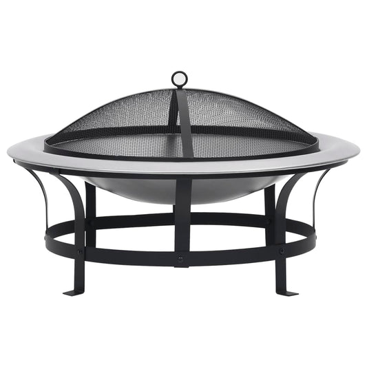 vidaXL Outdoor Fire Pit with Grill Stainless Steel 29.9"-0