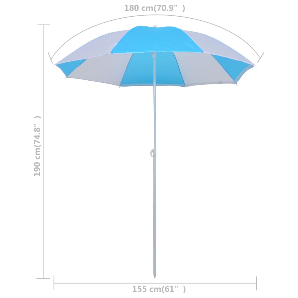 vidaXL Beach Umbrella Shelter Blue and White 70.9" Fabric-4