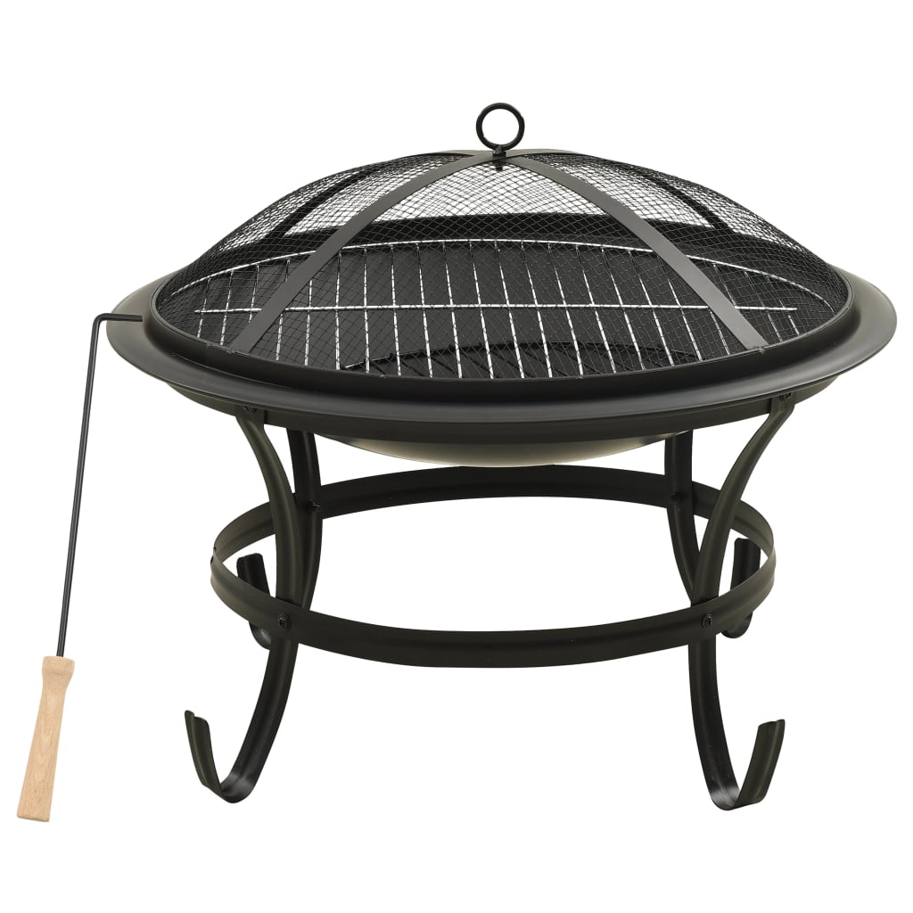 vidaXL Fire Pit Fireplace for Camping Picnic Firebowl Outdoor with Poker Steel-2