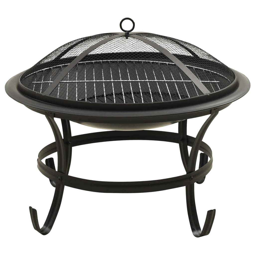 vidaXL Fire Pit Fireplace for Camping Picnic Firebowl Outdoor with Poker Steel-3