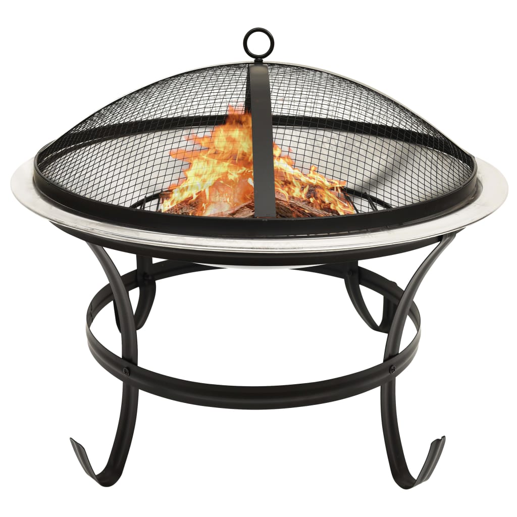 vidaXL Fire Pit Fireplace for Camping Picnic Firebowl Outdoor with Poker Steel-4