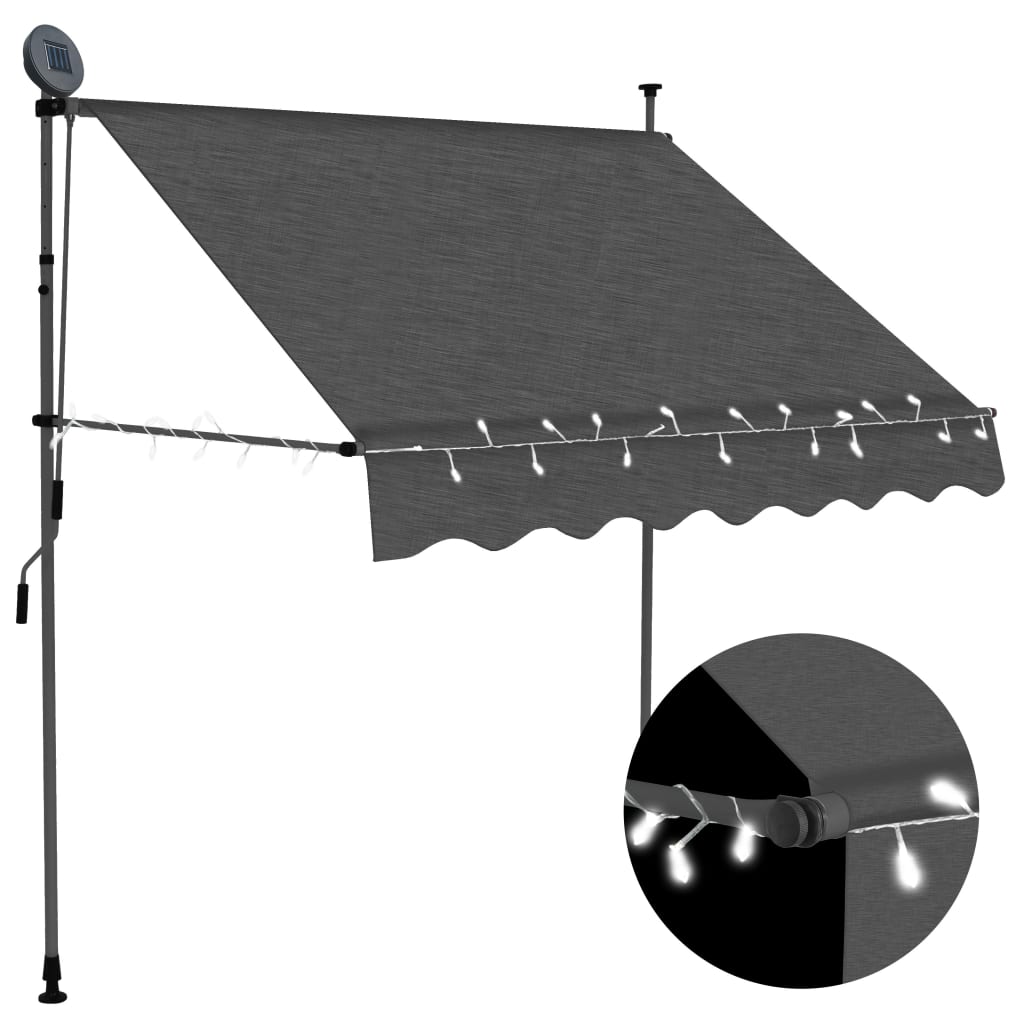 vidaXL Retractable Awning with Hand Crank and LED Sunshade Shelter for Outdoor-25