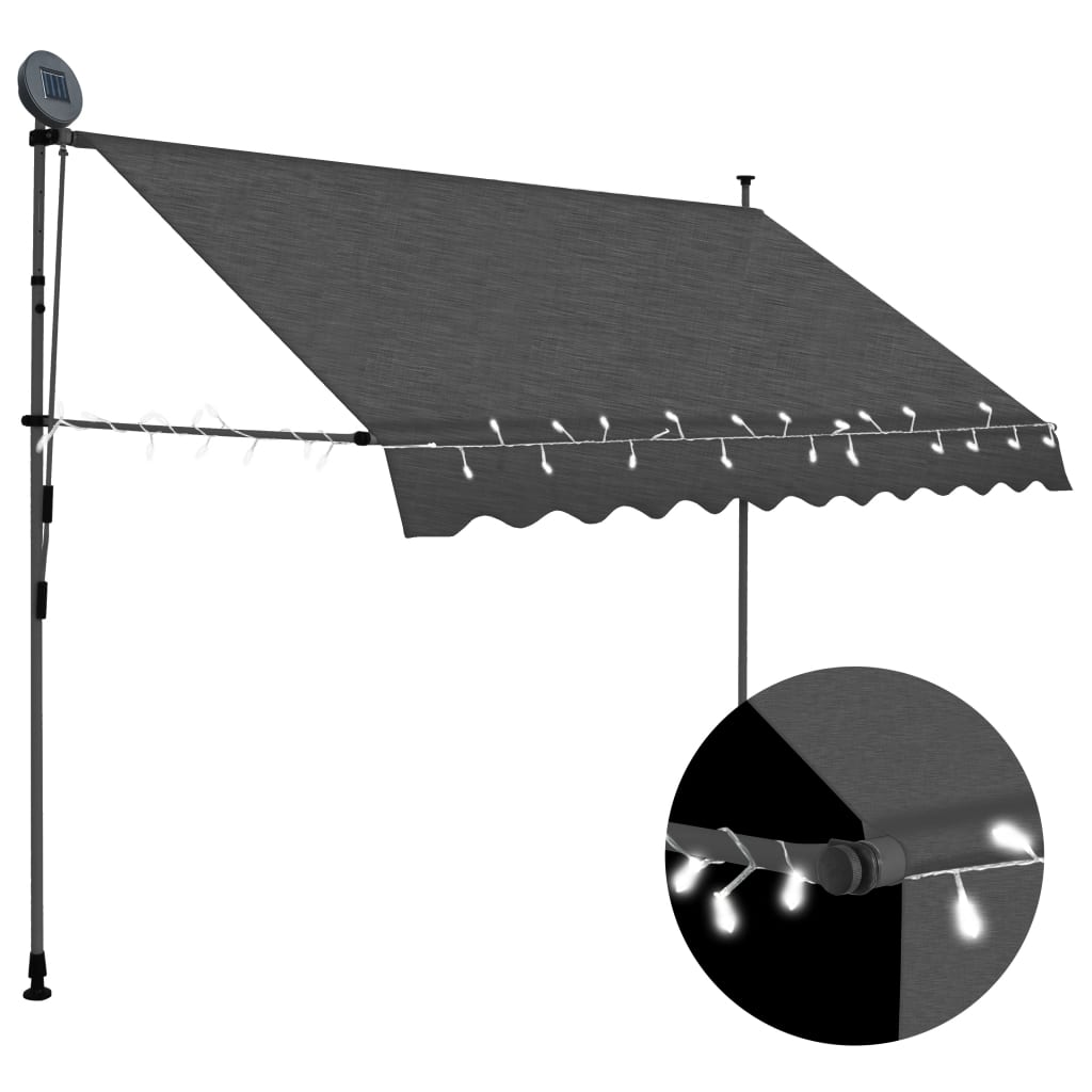 vidaXL Retractable Awning with Hand Crank and LED Sunshade Shelter for Outdoor-27