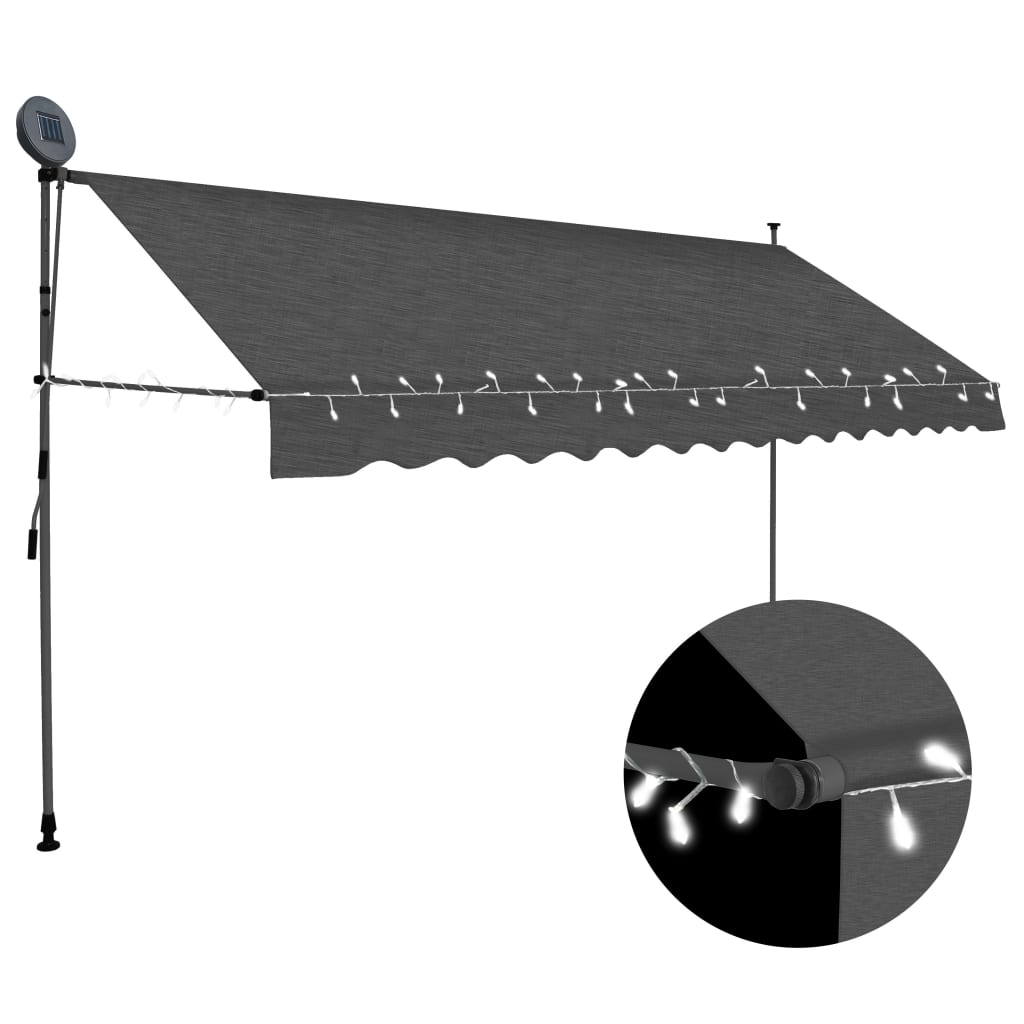 vidaXL Retractable Awning with Hand Crank and LED Sunshade Shelter for Outdoor-16