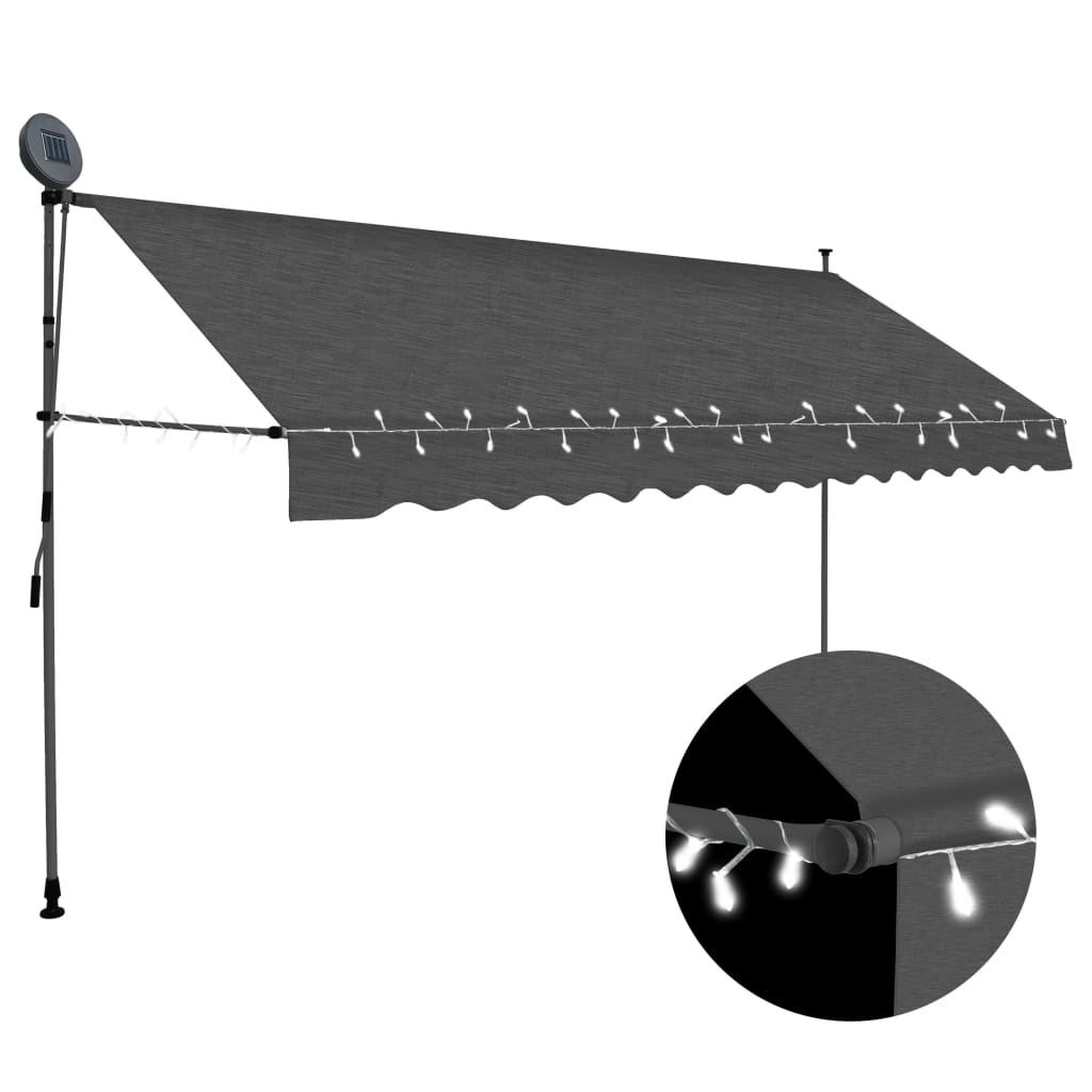 vidaXL Retractable Awning with Hand Crank and LED Sunshade Shelter for Outdoor-9