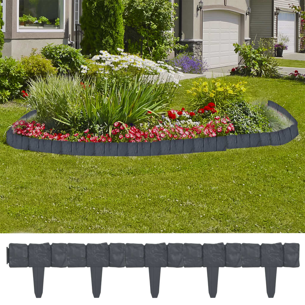 vidaXL Lawn Fence Outdoor Fence Wall Privacy Screen Border 41 pcs Stone Look-0