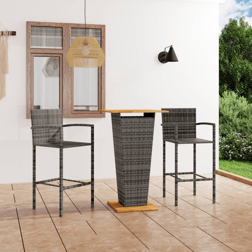 vidaXL Garden Bar Set 3/5 Piece Outdoor Table Stool Chair Pub Patio Black/Gray-6