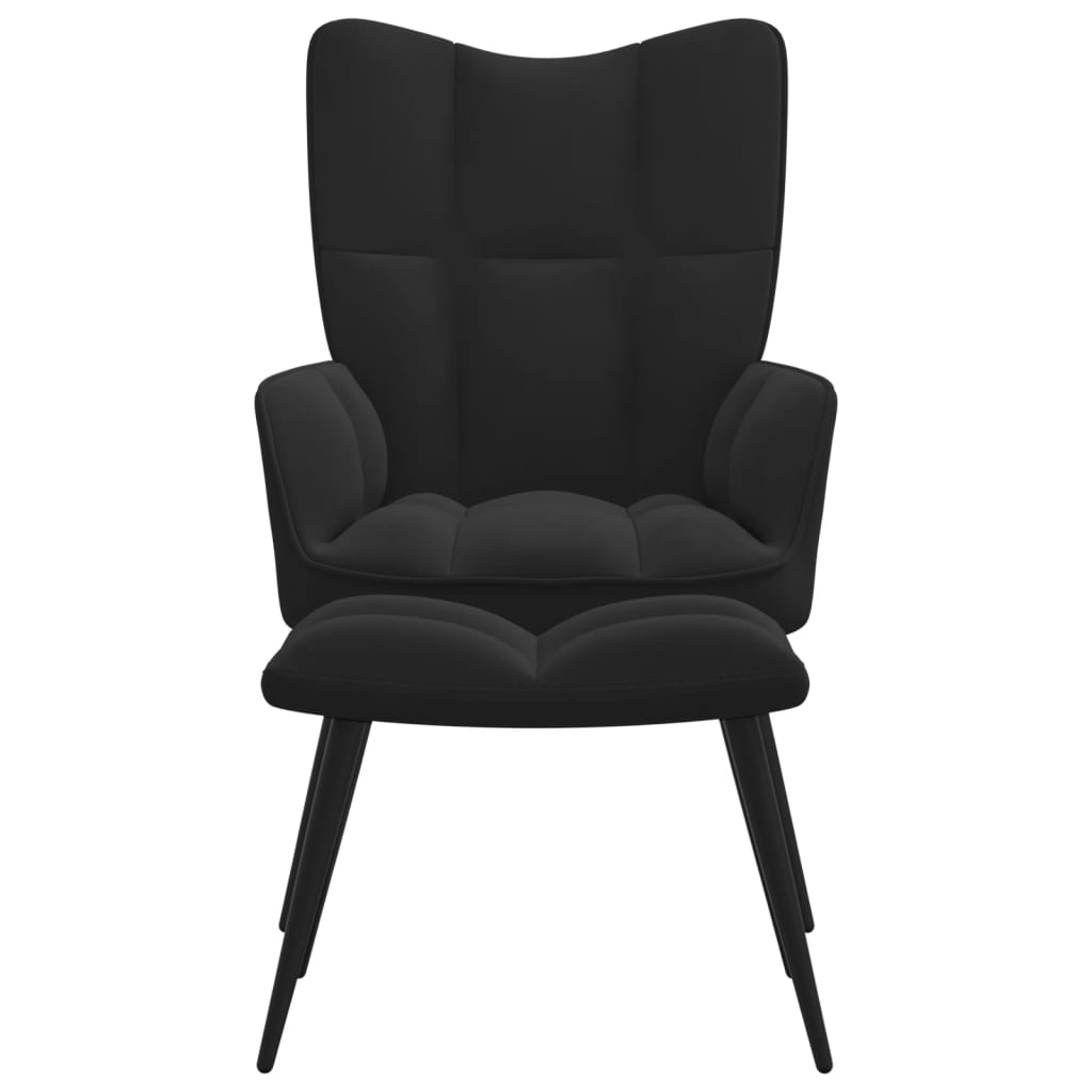 vidaXL Relaxing Chair with a Stool Black Velvet-0