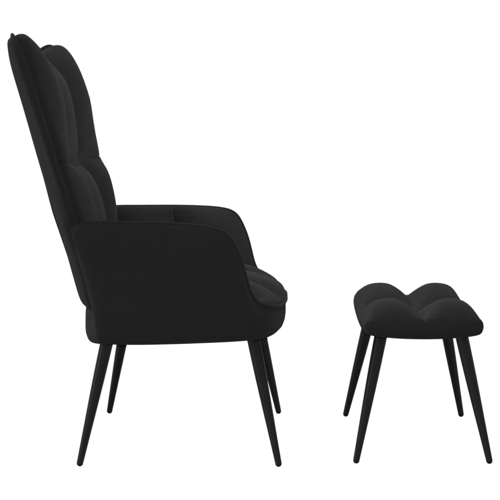 vidaXL Relaxing Chair with a Stool Black Velvet-1