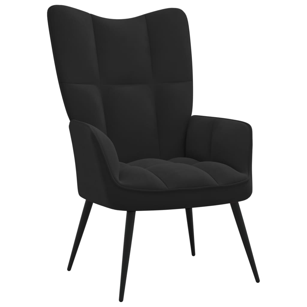 vidaXL Relaxing Chair with a Stool Black Velvet-3