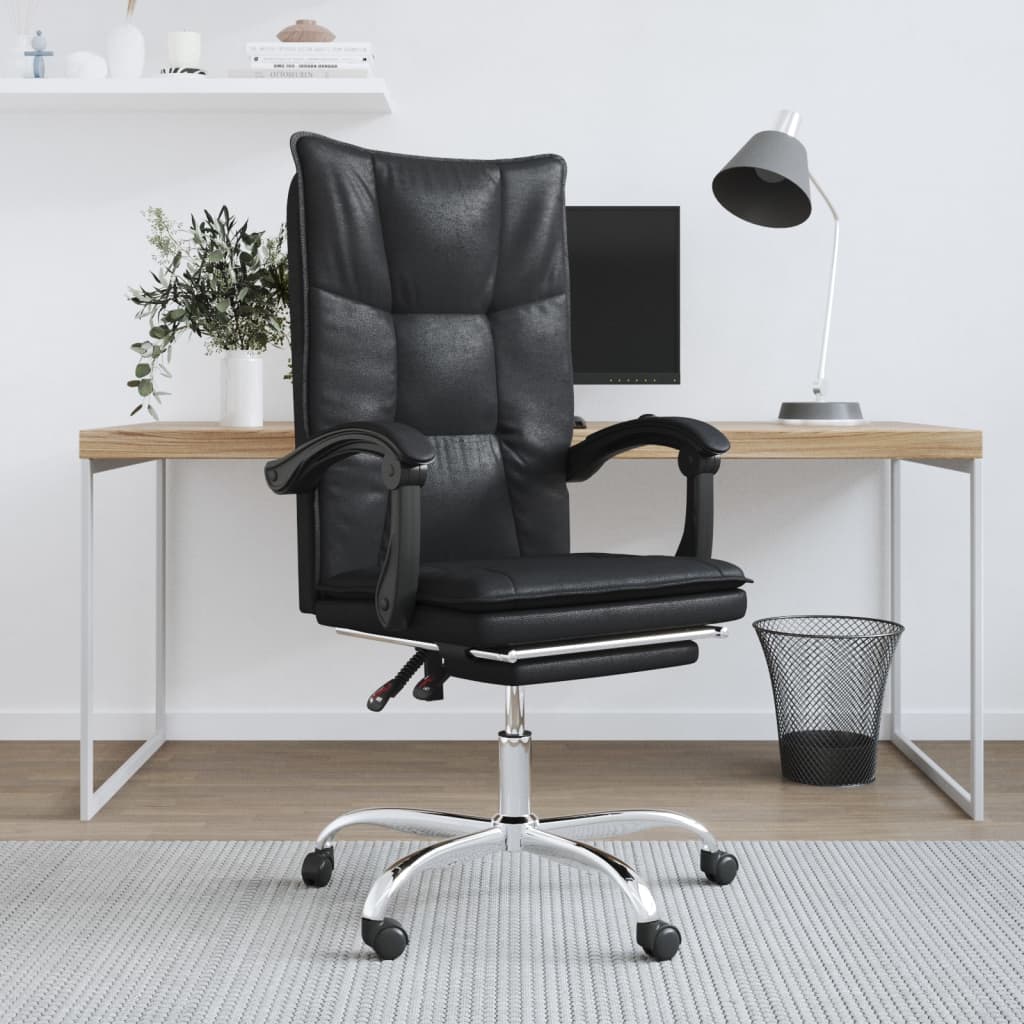 vidaXL Reclining Office Chair Black Faux Leather-0