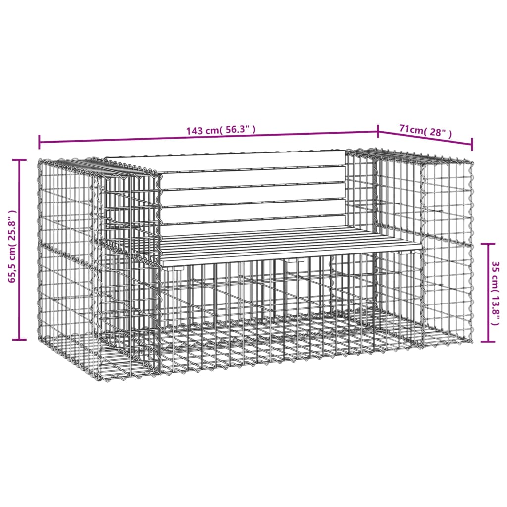 vidaXL Patio Bench Outdoor Park Bench Seating Gabion Design Solid Wood Pine-1