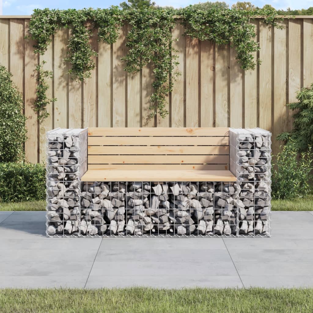 vidaXL Patio Bench Outdoor Park Bench Seating Gabion Design Solid Wood Pine-10