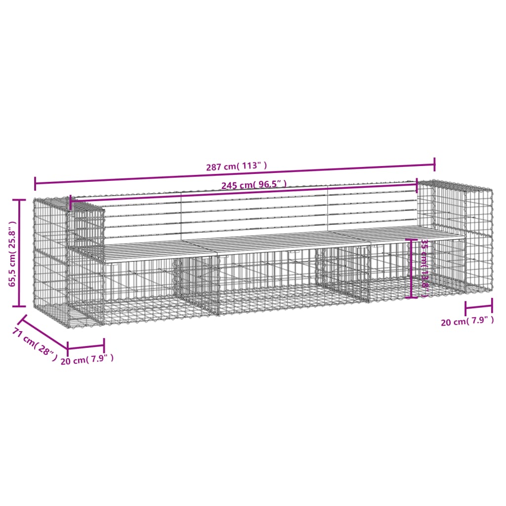 vidaXL Patio Bench Gabion Design Outdoor Seating Bench Loveseat Solid Wood-3