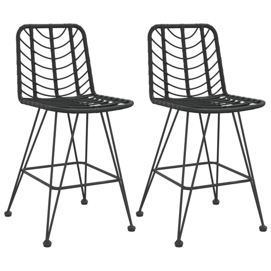 vidaXL Rattan Bar Stool 2 Pcs Stool with Back and Footrest PE Rattan and Steel-0