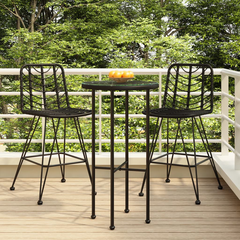 vidaXL Rattan Bar Stool 2 Pcs Stool with Back and Footrest PE Rattan and Steel-2