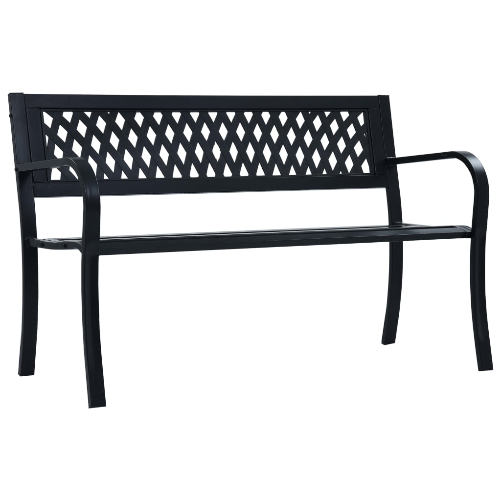 vidaXL Outdoor Patio Bench Park Outdoor Garden Bench with Armrests Black Steel-0