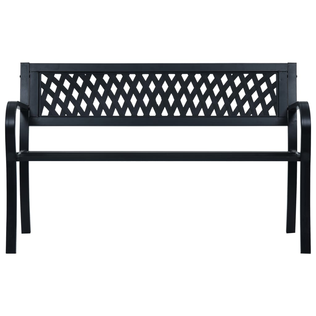 vidaXL Outdoor Patio Bench Park Outdoor Garden Bench with Armrests Black Steel-6