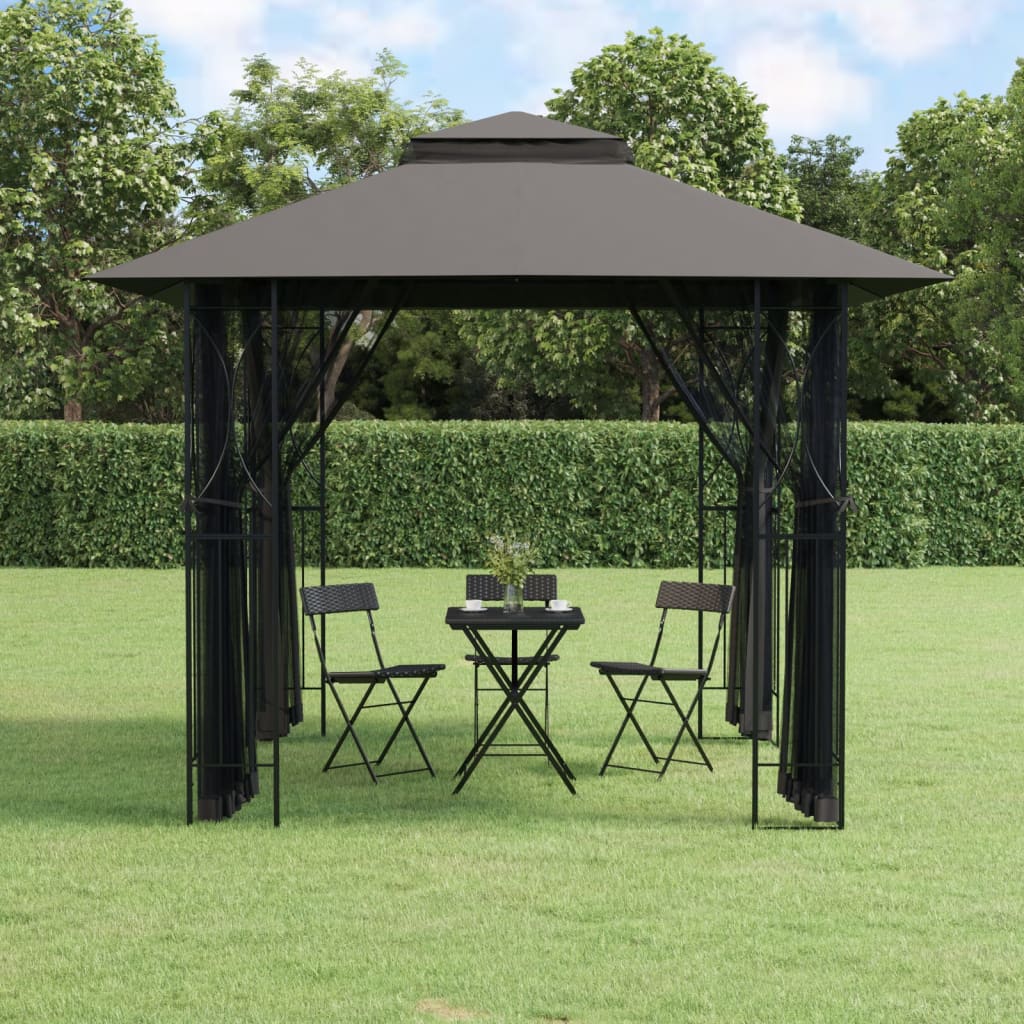 vidaXL Gazebo Outdoor Canopy with Sidewalls for Porch Garden Anthracite Steel-4