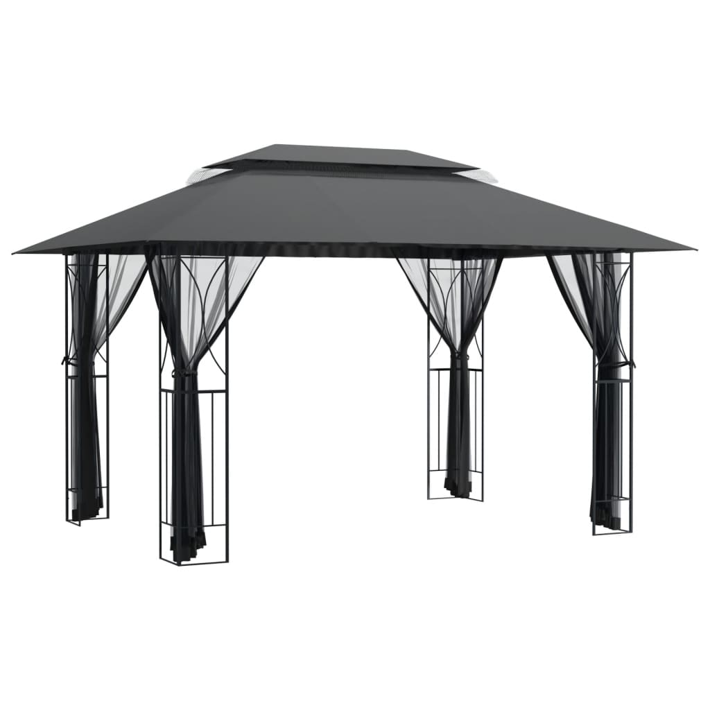 vidaXL Gazebo Outdoor Canopy with Sidewalls for Porch Garden Anthracite Steel-16