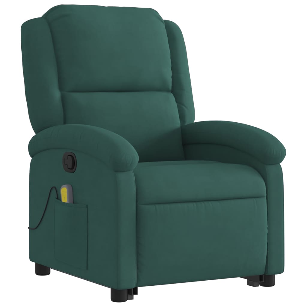 vidaXL Stand up Massage Recliner Chair Dark Green Velvet-1
