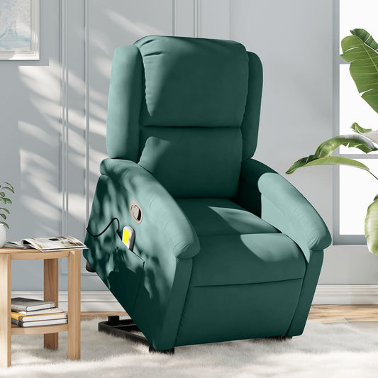 vidaXL Stand up Massage Recliner Chair Dark Green Velvet-0
