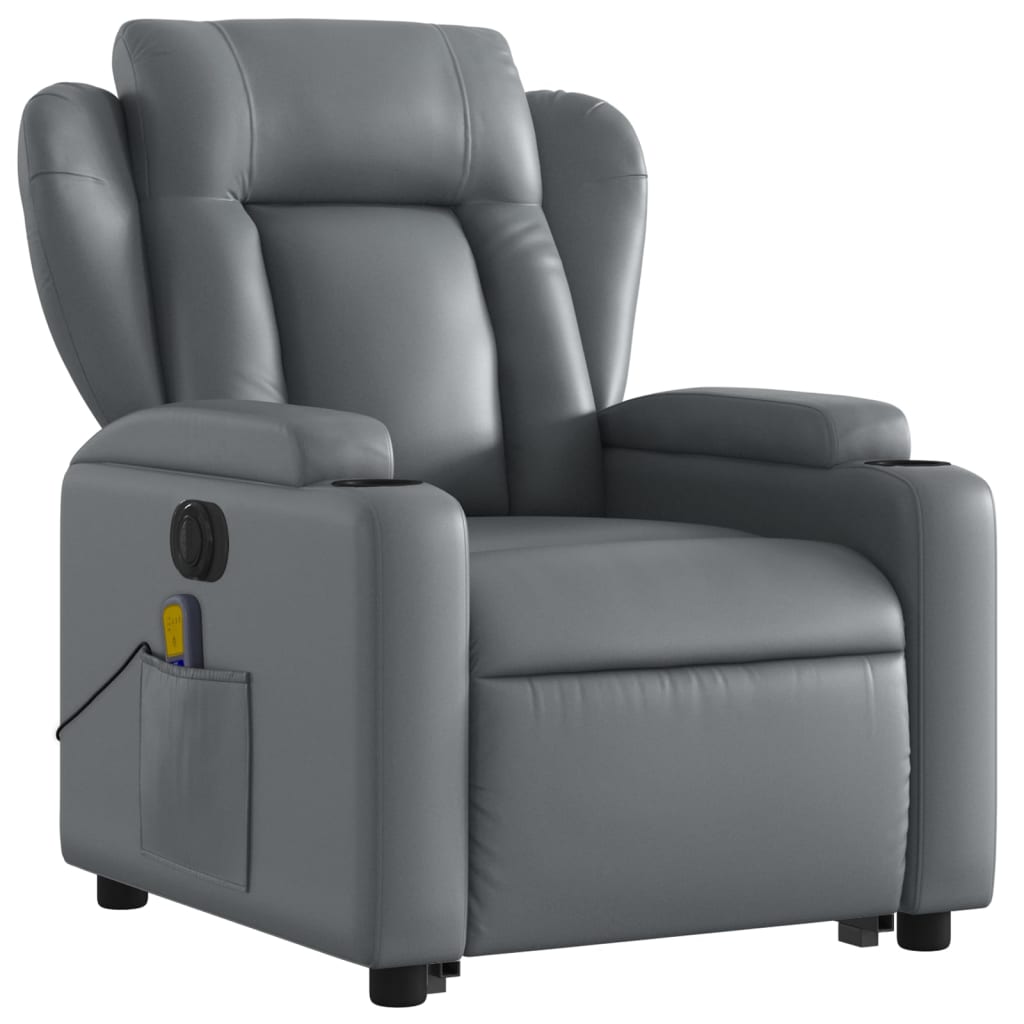 vidaXL Electric Stand up Massage Recliner Chair Gray Faux Leather-1