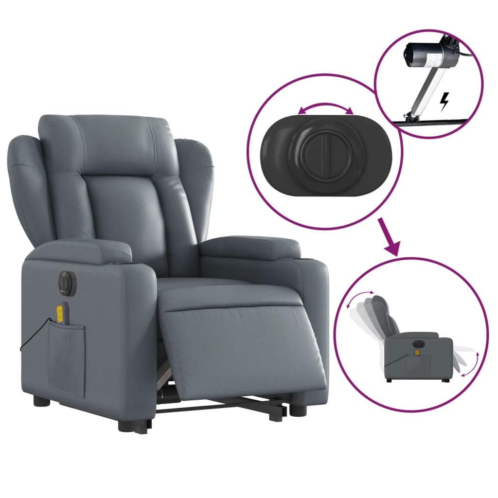 vidaXL Electric Stand up Massage Recliner Chair Gray Faux Leather-3
