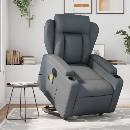 vidaXL Electric Stand up Massage Recliner Chair Gray Faux Leather-0