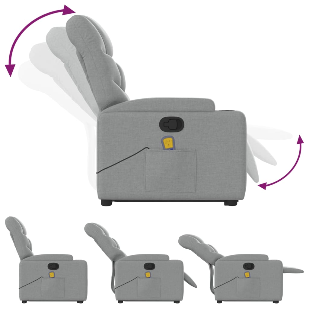vidaXL Stand up Massage Recliner Chair Light Gray Fabric-4