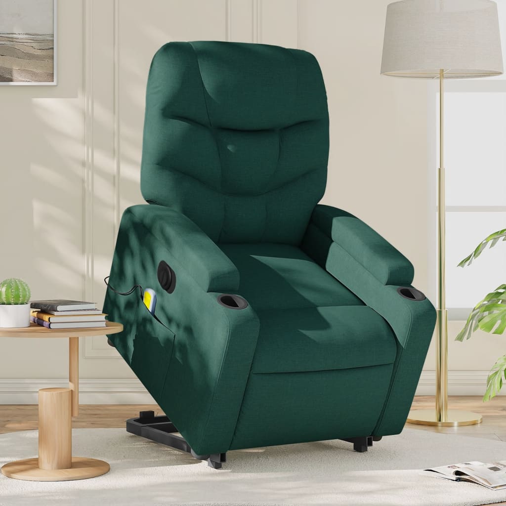 vidaXL Electric Stand up Massage Recliner Chair Dark Green Fabric-0