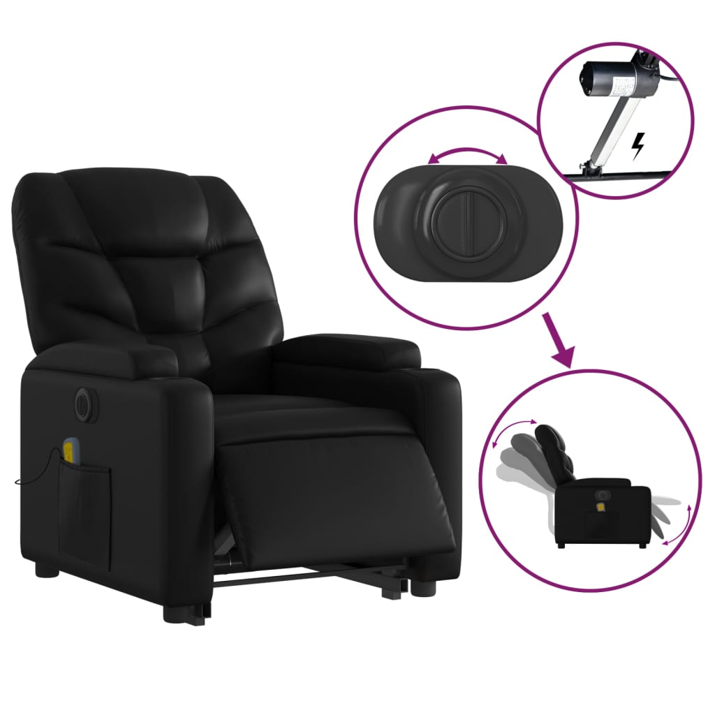 vidaXL Electric Stand up Massage Recliner Chair Black Faux Leather-3