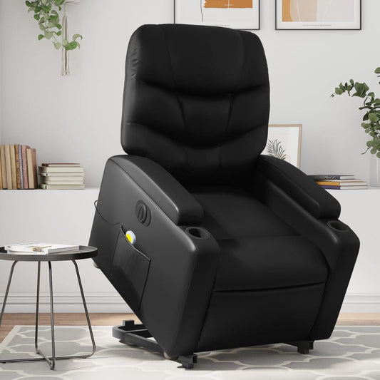vidaXL Electric Stand up Massage Recliner Chair Black Faux Leather-0