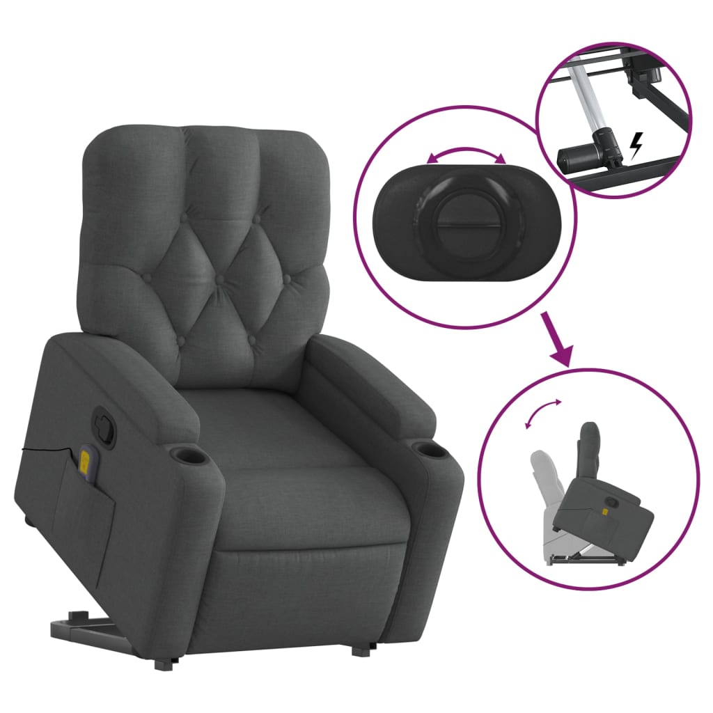 vidaXL Stand up Massage Recliner Chair Dark Gray Fabric-3