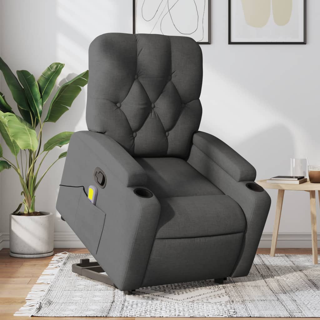 vidaXL Stand up Massage Recliner Chair Dark Gray Fabric-0