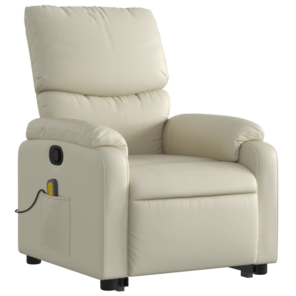 vidaXL Stand up Massage Recliner Chair Cream Faux Leather-1