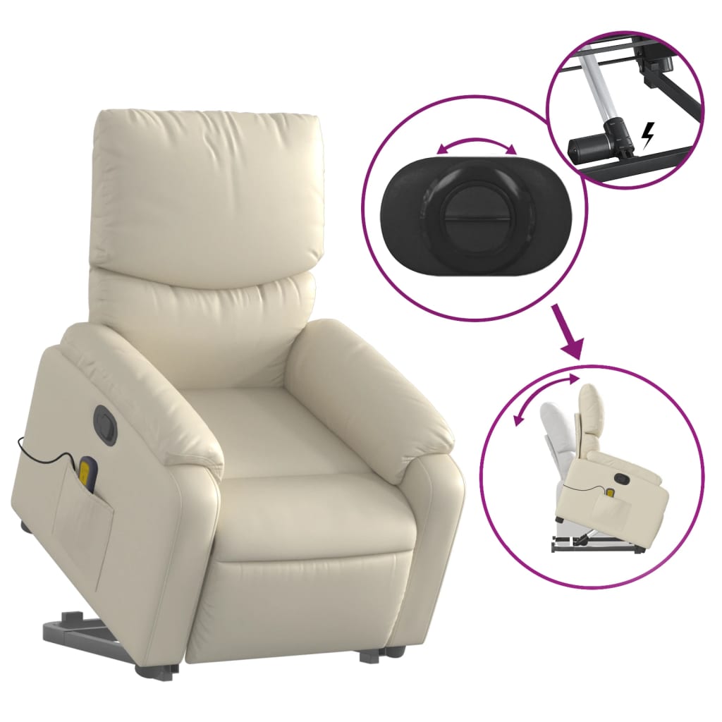 vidaXL Stand up Massage Recliner Chair Cream Faux Leather-3