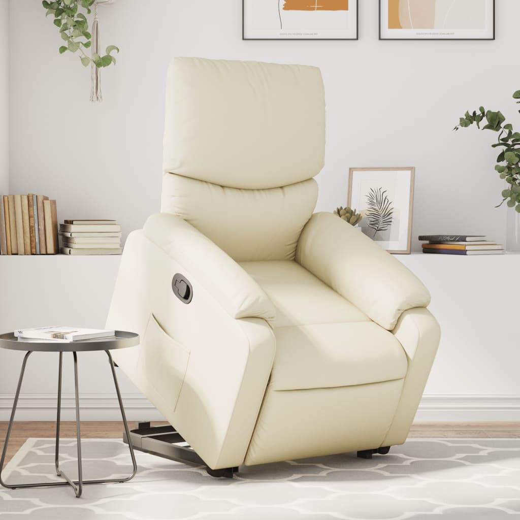 vidaXL Stand up Massage Recliner Chair Cream Faux Leather-0